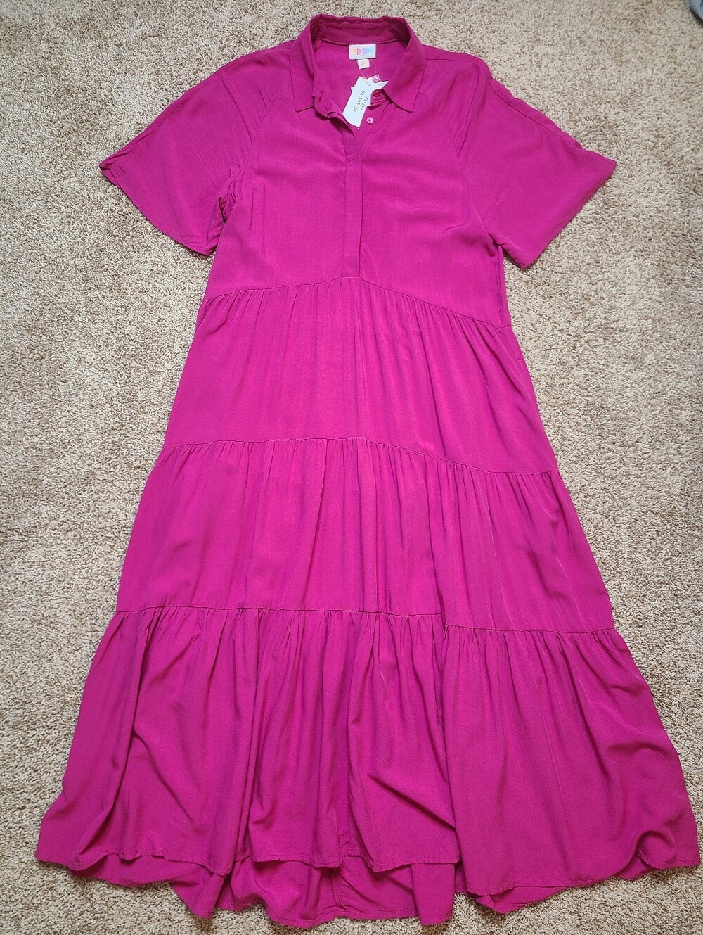 NEW LuLaRoe Helene Dress Tiered Flowy Boho Magenta Hot Pink
